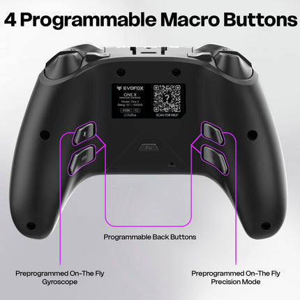 EvoFox One X Wireless Gaming Controller for PC, Switch, Android, iOS & macOS, Tri-Mode, Hall Effect Joysticks & Triggers, On-the-fly 6 Axis Gyro, 1000Hz Polling, Macro buttons, 800mAh Battery (Black)