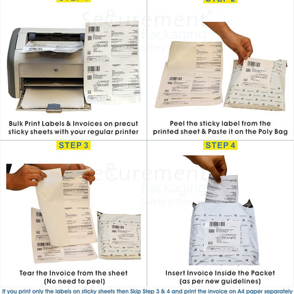 Securement Easyship Sticky Labels Matt (A4 Size Sheet with 4 Pre-Cut Labels Per Sheet) - to Print Easyship Order - Suitable for Any Printers (1000 Sheets)