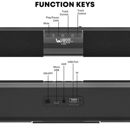 UBON Bluetooth Speaker Soundvibe Series with Inbuilt Mic & FM, Supports USB, SD Card & AUX, Powerful Bass & TWS Function Wireless Speaker for Travel, Home & Outdoor Party (Black)