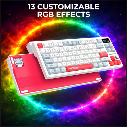 Ant Esports APEX200 Tri‑Mode Mechanical Gaming Keyboard (2.4GHz-Bluetooth-Wired) 84Key RGB Magnetic Keyboard Hall Effect Switches 1000Hz Wireless Polling Rapid Trigger Hot‑Swappabl PBT Keycaps –White