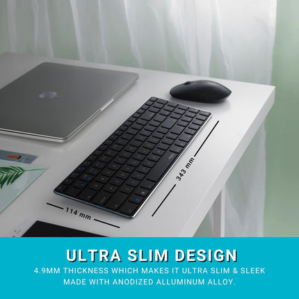 Rapoo 9300m Multi-Device Bluetooth + 2.4Ghz Wireless Keyboard & Mouse Combo Ultra Slim Design, Spill-Resistant, Anodized Aluminum Body Compatible with Windows/PC/Chromebook, 3 Years Warranty.