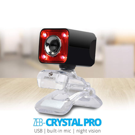 ZEBRONICS Zeb-Crystal Pro Web Camera with USB Powered, 3P Lens, Night Vision, Built-in Mic, Red