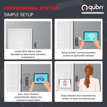 Quba Qdoor+ (Qeye WiFi Video Door Bell + QVIEW Portable Screen Combo) | 2MP 1080P HD Camera with 7 Inch Display, WiFi Control | Two Way Audio | Motion Sensor | Portable Screen | x2 Year Warranty