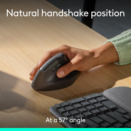 Logitech Wave Keys & Lift Vertical Mouse - Ergonomic Wireless Keyboard and Mouse Combo - with Cushioned Palm Rest, Easy-Switch, Bluetooth, for Multi-OS, Windows/Mac - Graphite