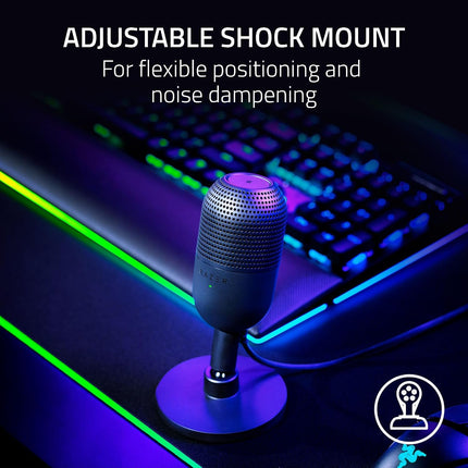 Razer Seiren V3 Mini USB Microphone: Condenser Mic - Supercardioid Pickup Pattern - Tap-to-Mute Sensor with LED Indicator - Shock Absorber - Ultra Compact - PC, Discord, OBS Studio, XSplit - Black