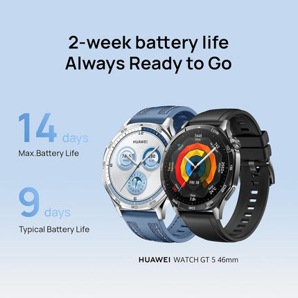 Huawei Watch GT 5 46mm Smartwatch, Up to 14 Days Battery Life, iOS & Android Compatible,Built in Maps, Pro-Level Sports Call&Message Reply, (Blue, 46mm)