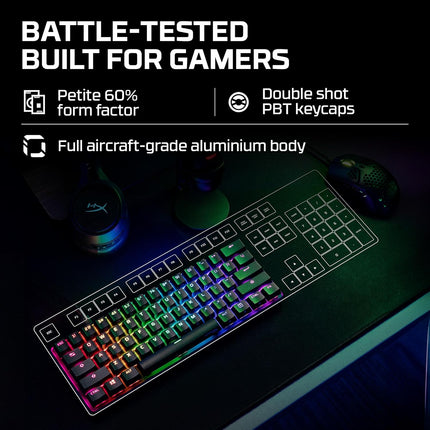 Hyperx Alloy Origins 60 - USB-C Mechanical Gaming Keyboard - Ultra Compact 60% Form Factor - (Aqua Switch) - Double Shot Pbt Keycaps - RGB Led Backlit - Ngenuity Software Compatible (56R61AA#ABA)