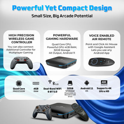 EvoFox Game Box V2 TV Gaming Console With Smart Remote and Game Controller | 4 GB RAM, 32 GB Storage | Powerful GPU, Quad Core Processor | Bluetooth 5.0 | 4K Output | Preloaded Games | (Coal Black)