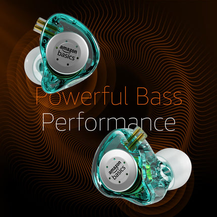 Amazon Basics Pro Series IEM Earphone, HiFi Stereo | 3.5 mm Plug| Dual Magnetic Circuit Dynamic Driver | Resin Inlay Metal Body | Detachable 5N OFC Cable | with Mic |for Audiophiles & Musicians |Cyan