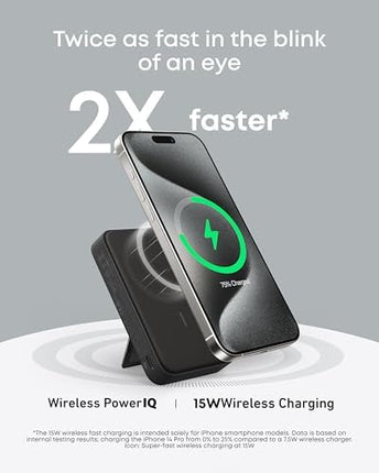 Anker MagGo Power Bank, Qi2 Certified 15W Ultra-Fast MagSafe-Compatible Portable Charger, 10,000mAh Battery Pack with Smart Display and Foldable Stand, For iPhone 15/14/13/12 Only