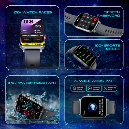 itel ICON-3 Smartwatch with Single chip BT Calling, 2.01" AMOLED Display, 500 Nits Brightness, Functional Crown, IP67 Waterproof, 170+ Watch Faces, 24Hr Health Monitor (Dark Chrome)