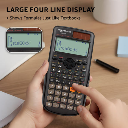 Amazon Basics 991ES Plus Scientific Calculator | 417 Functions | Four-Line Natural Display | Dual Power Solar & Battery | Engineering & Student Calculator | Black - Unboxify