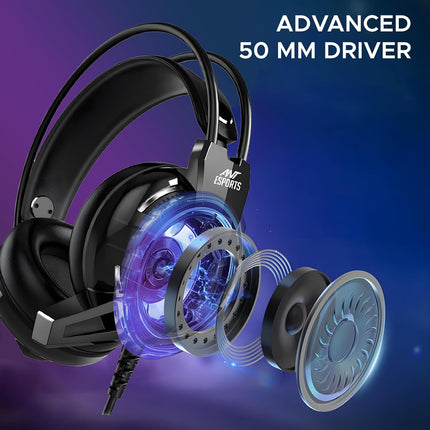 Ant Esports H520W Smartchoice Gaming Headset with Mic, Wired 3.5mm Over-Ear, 50mm Bass Drivers, Noise Isolating, Lightweight Comfort, Multi-Platform (PC/PS4/Xbox/Switch/Mobile), Black - Unboxify