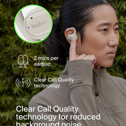 Belkin SoundForm ClearFit Open-Ear Wireless Earbuds, Lightweight Sport Earphones, Bluetooth Compatible w/Long-Lasting Comfort, IPX5 Waterproof for iPhone, Hiking, Biking, Running, & More - Sand