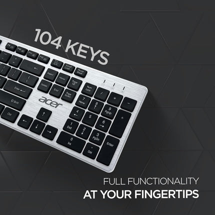 Acer Fusion Wireless Keyboard and Mouse Combo, Durable Stylish Design, 2.4GHz Nano Receiver, 10m Range, Indian Rupee Key, Adjustable DPI (800/1200/1600), Compatible with Windows & Mac (Black & Silver) - Unboxify
