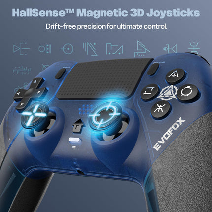 EvoFox Play 2 PS4 Controller & PS5 (PS4 Games only), Playstation 4 Controller Bluetooth & Wired with HallSense™ Magnetic Joysticks & Triggers, 1000Hz Polling, Touchpad, Built-in Speaker & 3.5mm Jack