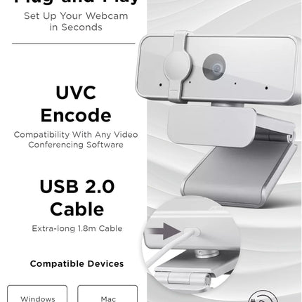 Lenovo 300 FHD Webcam with Full Stereo Dual Built-in Mics | FHD 1080P 2.1 Megapixel CMOS Camera with USB |Ultra-Wide 95° Lens, 4X Digital Zoom | 360 Rotation | Flexible Mount | Cloud Grey