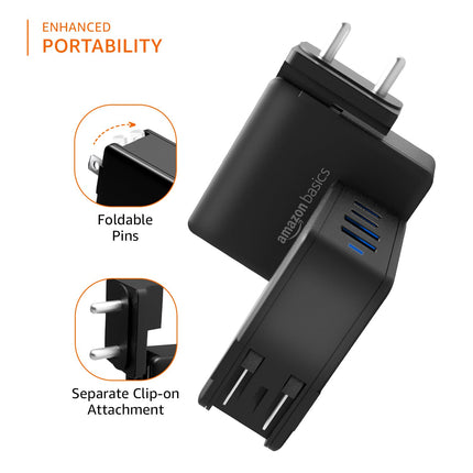 Amazon Basics 100W 4-Port GaN Charger | PD QC3.0 QC4.0 PPS Fast Charging Compact Adapter with Foldable Pins, for MacBook Pro Air 16'/14'/13', iPhone Series, Samsung S Series, iPad Pro/Air - Black