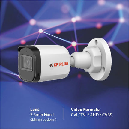 CP PLUS 5MP Outdoor Bullet CCTV Camera | 3.6mm Fixed Lens | Smart IR Night Vision 30M | Built-in Mic | 2D DNR | BLC | Analog 4-in-1 AHD/TVI/CVI/CVBS Output | HD Surveillance Camera | CP-URC-TC51PL3C