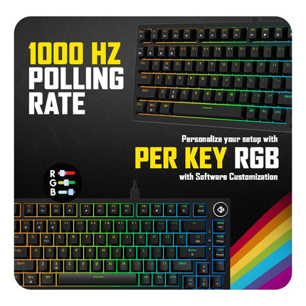 Cosmic Byte CB-GK-43 Phantom TKL Gasket Mechanical RGB Wired Keyboard, Pre-Lubed Outemu Red Switches, 1000Hz Polling, Software, Per-Key RGB, Swappable Switches, Volume Roller, USB C Port (Black)