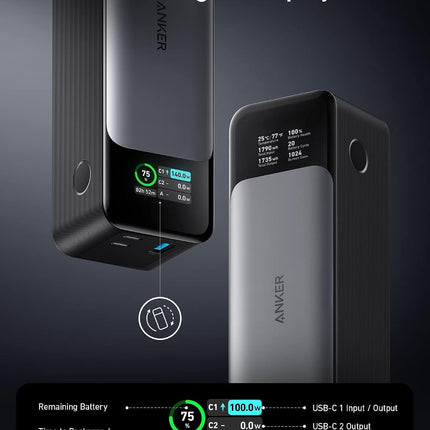 Anker 737 24,000 mAh Power BanK,3 Port Portable Charger, 140W Output, Digital Display, Compatible for iPhone 13 Series, Samsung, MacBook, Dell, AirPods, More Lithium Polymer, 24000 milliamp hour Grey, Black