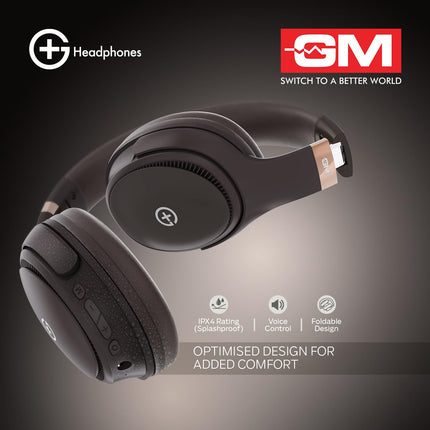 GM G+ Headphones, 70H Playtime Over The Ear Headphones with Mic, BT 5.3, Pure Bass, 45ms Low Latency, Dual Pairing, 4 Play Modes (FM, Radio, SD Card & Aux), 1 Year Warranty