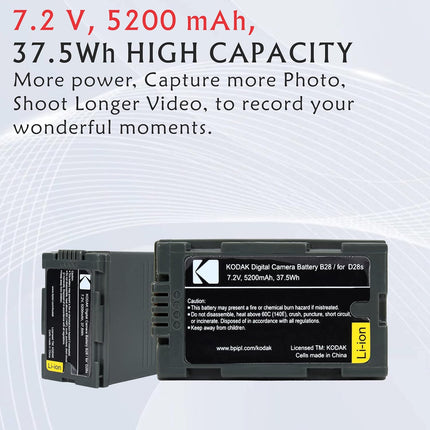 Kodak D28 B28 7.2V 5200mAh 37.5Wh Digital Camera Battery
