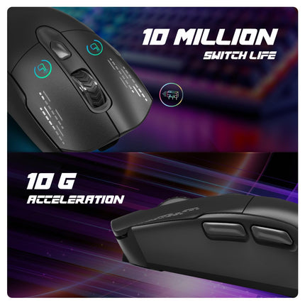 Cosmic Byte Raptor Dual Mode RGB Mouse, Pixart 3212 Sensor, Upto 4800 DPI, 10 Million Switches, 500Hz Polling Rate, Braided Cable, 11 RGB Effects, PTFE Mouse Feet (Black)