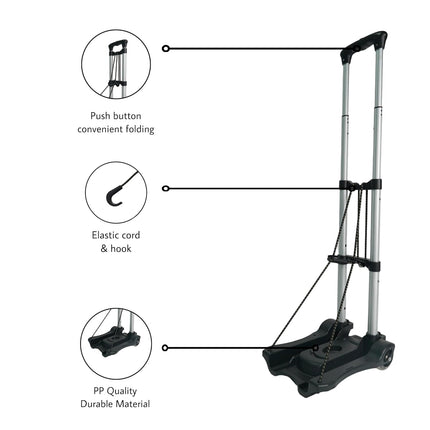 Bigapple Aluminium Alloy, Plastic Portable Platform Hand Trolley, Heavy Duty 2 Wheel Solid Construction Utility Cart Compact and Light Weight with 40kg Loading (Black)