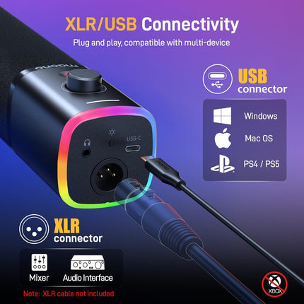 MAONO Dynamic Gaming Microphone: USB/XLR Podcast Mic with Boom Arm, Software, PC Mic for Gamer- Podcast Setup for Streaming, Recording Studio, YouTube Content Creation Online Chat-PD100XS