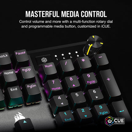 Corsair K70 CORE RGB Mechanical Gaming Keyboard - Pre-Lubricated MLX Red Linear Keyswitches - Sound Dampening - Media Control Dial - iCUE Compatible - QWERTY NA Layout - Black