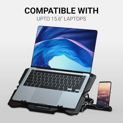 Ant Esports NC150 Ultra Slim and Sturdy Portable Laptop Cooling Pad with 2 * 1 125mm Red LED Fan, Anti Skid 5 Height Adjustable Stand, 2 USB Ports with Phone Holder- Supports 10-15.6 Inch Laptop