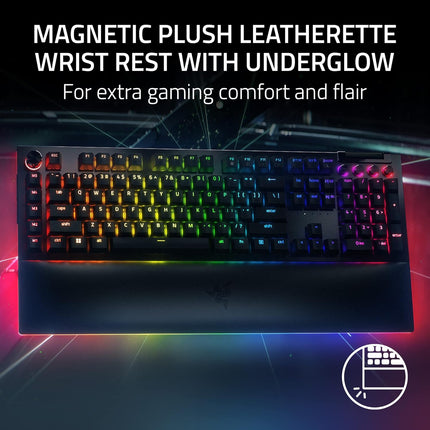 Razer BlackWidow V4 Pro Smartchoice Mechanical Gaming Keyboard, Green Switch Clicky Keys, RGB Chroma Backlit, Programmable Macro Dial, Magnetic Wrist Rest, USB Wired, Anti-Ghosting, US Layout