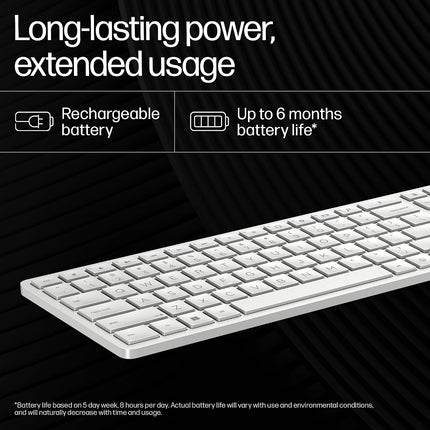 HP 970 Creator Keyboard, Wireless and Multi-Device with 20 programmable Shortcut Keys, Backlit with sensors, up to 6 Month Battery, AES encrypted, 1yr Warranty, 0.67 kg, Silver