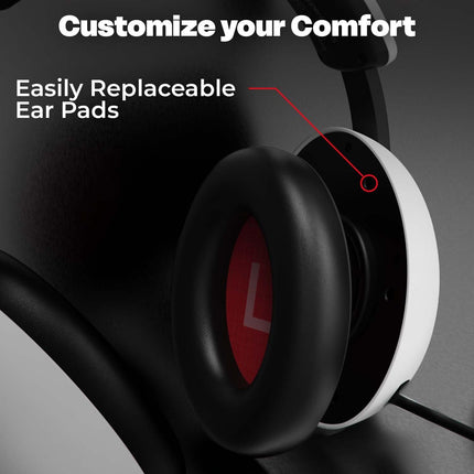 EvoFox Hyperion Gaming Headphones with Mic - White, 50mm Drivers, Immersive Surround Sound, Retractable Mic, Wired (3.5mm + Type-C), Inline Controls, Durable Build with Over Ear Swappable Ear Pads