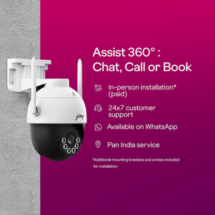 Godrej 3MP Smart Wifi Mini PT CCTV Camera | EVE Pro Wifi Mini PT | Night Vision | 360° View | AI Human Tracking | Motion Detection | Outdoor Camera | 2-Way Talk | 256GB SD Card Support | Alexa Support