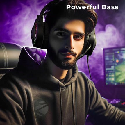 ZEBRONICS Blitz C Dolby Atmos Gaming Over Ear Wired Headphone, 50Mm Neodymium Drivers, Padded Headband, Lightweight & Comfortable, RGB Lights, Flexible Mic, Type-C Connector, Black - Unboxify