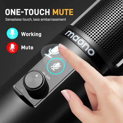 MAONO AU-PM421 Condenser USB Microphone, Professional Studio Recording Mic with 1-Touch Mute and Mic Gain Knob for PC, Singing, Podcast, Gaming, YouTube