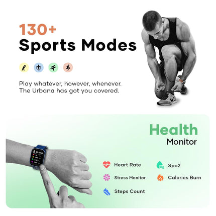 Wings Urbana Smartwatch with 2.01” IPS LCD Screen, Digital smartwatch Android smartwatch with Ai Voice Assistant, IP68 Water & Dust Resistant.