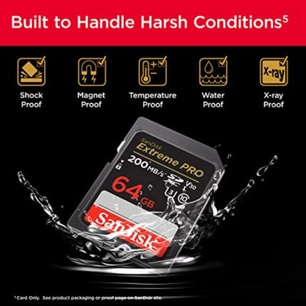 SanDisk Extreme Pro SD UHS I 64GB Card for 4K Video for DSLR and Mirrorless Cameras 200MB/s Read & 90MB/s Write