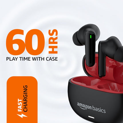 amazon basics True Wireless in-Ear Earbuds with Mic, Low-Latency Gaming Mode, Touch Control, IPX5 Water-Resistance, Bluetooth 5.3, Up to 60 Hours Play Time, Voice Assistance and Fast Charging (Black)