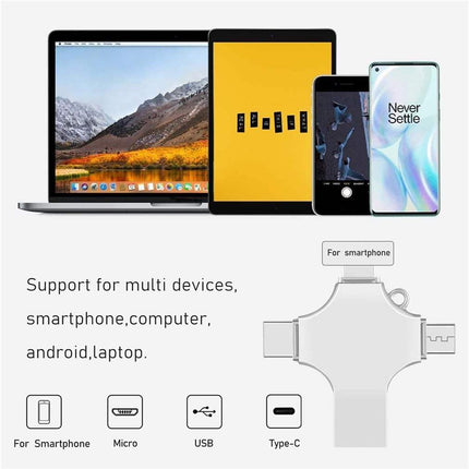 TECHNOVIEW Flash Drive 128GB 4 in 1 Pendrive with Light-ning, Micro USB, USB A, Type-C Interface Mini Hangable Pen Drive for iOS & Android Compatible with Phone, Pad, Android, PC and More Devices