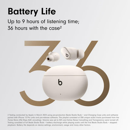 Beats Studio Buds + Wireless Bluetooth Noise Cancelling Earbuds, Up to 36H Battery Life, Charging Case, 5 Min Fast Charge for 1H Battery, Sweat Resistance, Apple & Android Compatible - Ivory