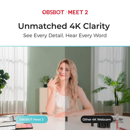 OBSBOT Meet 2-4K Webcam for PC with 1/2 Inch Sensor, AI Framing & Auto Focus, Beauty Mode, Gesture Control, 60 FPS, Twin SMI, Lightweight USB Camera for Streaming, Meetings, Gaming, Video Calls - Unboxify