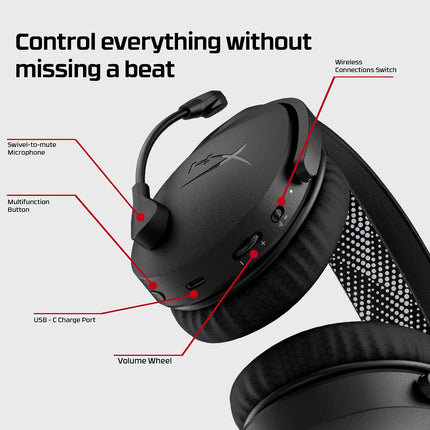 HyperX Cloud Jet Smartchoice Dual Wireless Gaming Headset, 2.4GHz dongle, Bluetooth 5.2, PC, PS5, Nintendo Switch, Steam Deck, Mobile, USB-A, Black