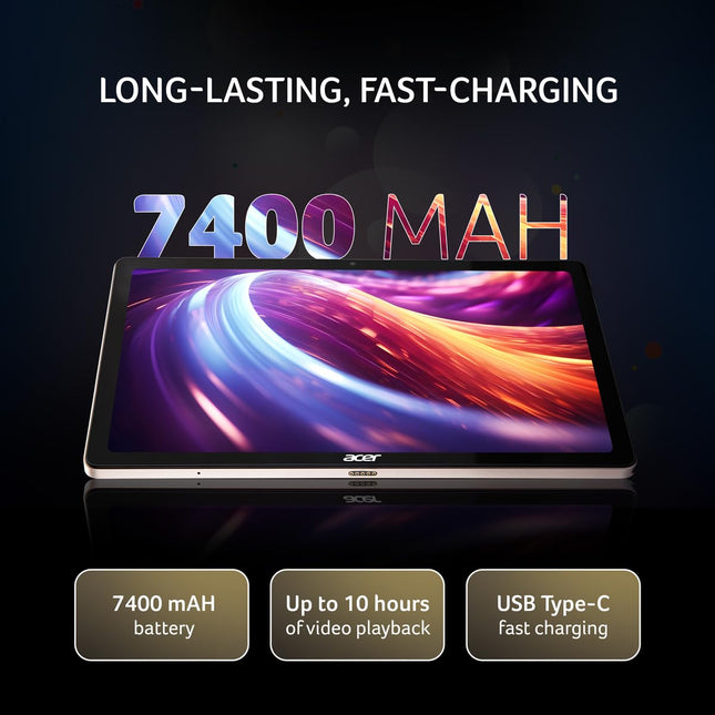 Acer Iconia Tab iM10-22 | 10.36" 2K IPS Display, Quad Speakers, 8GB RAM + 256GB Storage, 16MP Rear + 8MP Front Camera, Fingerprint Reader, Wi-Fi + 4G LTE(Calling), Android 14, Slim Metal Body, Gold
