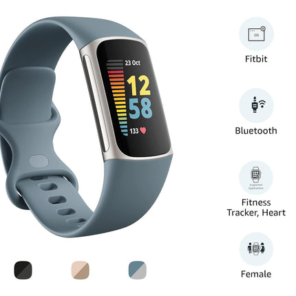 Fitbit Charge 5 Advanced Health & Fitness Tracker with Built-in GPS, Stress Management, Sleep Tools, 24/7 Heart Rate, SpO2 & More, One Size (S & L Bands Included)