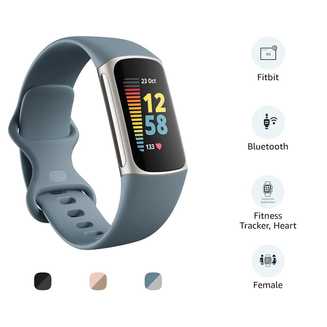 Fitbit Charge 5 Advanced Health & Fitness Tracker with Built-in GPS, Stress Management, Sleep Tools, 24/7 Heart Rate, SpO2 & More, One Size (S & L Bands Included)