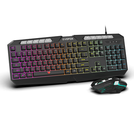 EvoFox Deathray v2 Gaming Keyboard & Mouse Combo | 6 Zone RGB Backlighting, 19 Anti Ghosting Keys, Membrane Keys, Ergonomic, Full-Size | 6 Buttons, 7 Color LED Lighting, Upto 3600DP | Extended Deskpad (Wired)