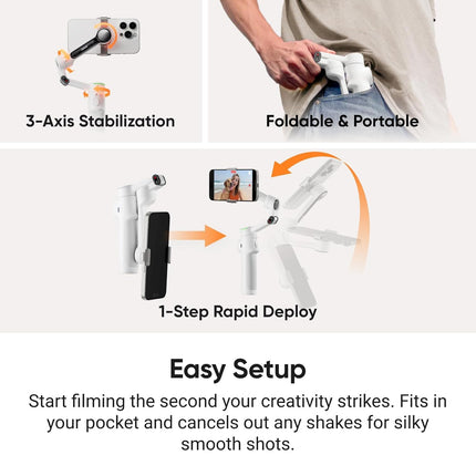 Insta360 Flow 2 Pro - AI Tracking Phone Gimbal, 200+ App Tracking with DockKit, Multi-Person Tracking, 360º Pan Tracking, Built-in Tripod/Selfie Stick, iPhone/Android Portable Stabilizer